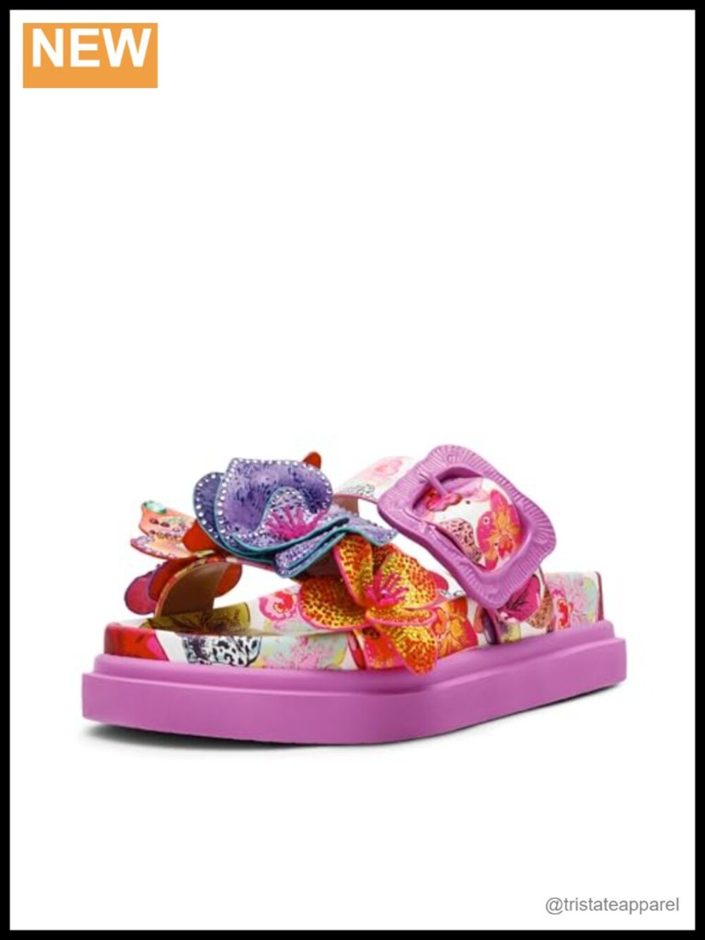 Floral Platform Slide Sandals White Multi Double Strap Slip On